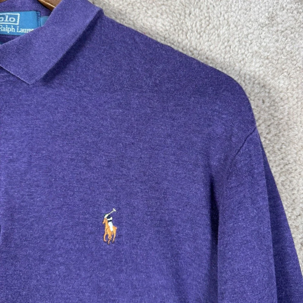 Polo Ralph Lauren Polo Shirt Mens Large Purple Long Sleeve Pima Interlock Cotton